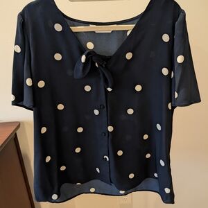 LC Lauren Conrad Dark Blue Blouse with White Dots